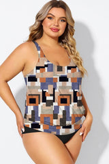 Geometric Racerback Tummy Control Blouson Tankini Top