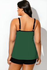 Green Square Neck Tankini Top With Black Trim