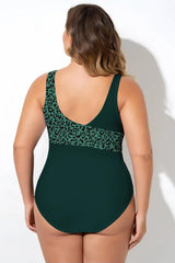 Leopard Green Sexy Cut Out Mesh One Piece Swimsuit