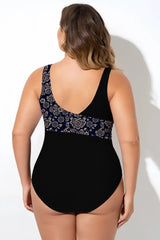 Golden Floral Print Mesh One Piece Swimsuit