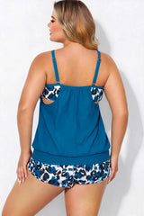 Teal Leopard Print Spliced Strap Two Piece Tankini Set