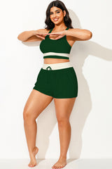 Plus Size Green & White Mid Waist Women Shorts