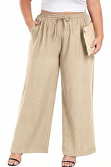 Women's Plus Size Elastic Waist Wide Leg Pants With Pockets Casual Palazzo Trousers