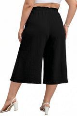 Plus Size Casual Cropped Wide Leg Pants with Bow Waist and Pockets