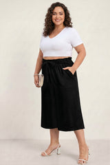 Plus Size Casual Cropped Wide Leg Pants with Bow Waist and Pockets