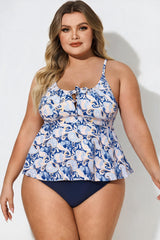 Blue Paisley Scoop Neck Tie Front Tankini Set
