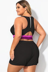 Plus Size Pink Contrast Patchwork Bikini Top