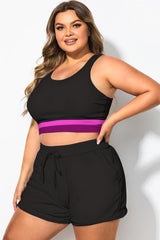 Plus Size Pink Contrast Patchwork Bikini Top