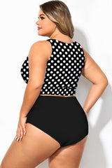 Plus Size Black Polka Dot Knotted Crop Bikini Top