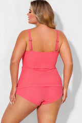 Pink Ombre Scoop Neck Ruffle Tankini Set With Swim Shorts