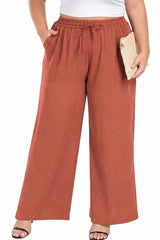 Women's Plus Size Elastic Waist Wide Leg Pants With Pockets Casual Palazzo Trousers