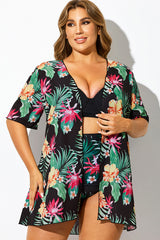 Loose Tropical Print Short Sleeve Cover Up
