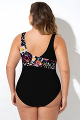 Cross Sexy Print Hollow Mesh One Piece Swimsuit