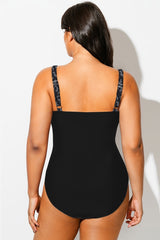 Grey Leopard Panel V Neck One Piece Swimsuit