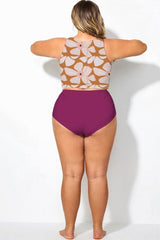 Plus Size Rose Red Pleated High Waist Swim Bottom