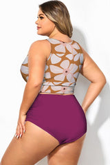 Plus Size White Floral Twist Cropped Bikini Top
