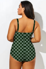 Green Check Twist Front One Piece Swimsuit