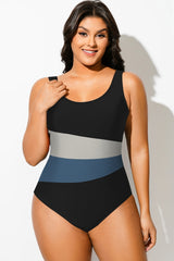 Plus Size Women's Three Color Spliced One Piece Swimsuit
