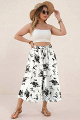 Women's Plus Size Capri Pant Dressy Casual Wide Leg Palazzo Pants Flowy Gaucho Pants Drawstring Trousers with Pockets