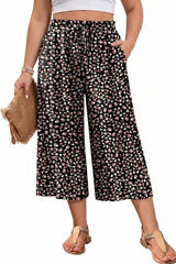 Women's Plus Size Capri Pant Dressy Casual Wide Leg Palazzo Pants Flowy Gaucho Pants Drawstring Trousers with Pockets