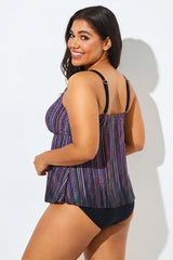 Stripe Flowy Sweetheart Neckline Underwire Tankini Set