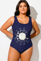 Vintage Rotary Phone Dial Pattern Plus Size One Piece Swimsuit