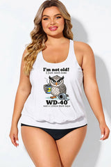 Plus Size "I'm Not Old" Owl Graphic Racerback Tankini Top