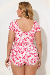 Pink Abstract Print V-Neck Cutout One Piece Swimsuit