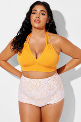 Orange V-neck Halter Tie Bikini Top