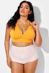 Orange V-neck Halter Tie Bikini Top