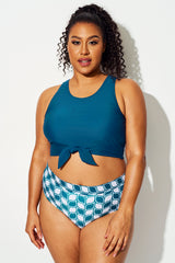 Deep Ocean Blue Knotted Crop Bikini Top