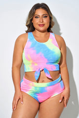 Candy Color Tie-Dye Knotted Crop Bikini Top