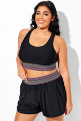 Plus Size Colorful Patchwork Cargo Back Bikini Top
