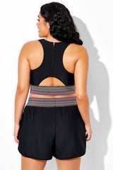 Plus Size Colorful Patchwork Cargo Back Bikini Top