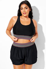 Plus Size Colorful Patchwork Cargo Back Bikini Top