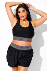 Plus Size Colorful Patchwork Cargo Back Bikini Top