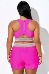 Pink & Colorful Patchwork Cargo Back Bikini Top