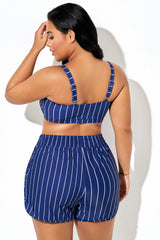 Plus Size Blue & White Pinstripe Bikini Top