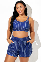 Plus Size Blue & White Pinstripe Bikini Top