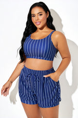 Plus Size Blue & White Pinstripe Bikini Top