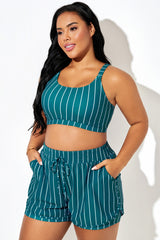 Green & White Pinstripe Women's Bikini Top