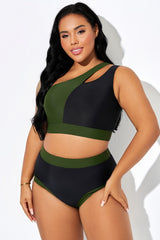 Green & Black Chic One Shoulder Bikini Top