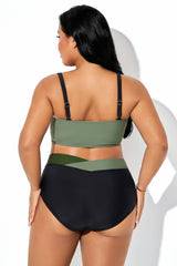 Adjustable Strap Twist Cutout Patchwork Bikini Top
