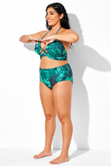 Green Palm Print Full Coverage Brief for Lady