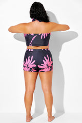 Pink Floral High Waist Pocket Swim Short