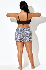 Black Floral Print Mid Waist Boxer Short