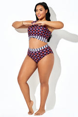 Multicolor Stripe & Check High-Waist  Brief