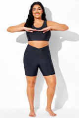 Black Wide Waistband Slim Fit Swim Short Bottom