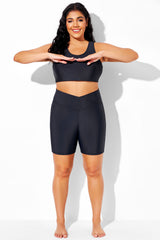 Black Wide Waistband Slim Fit Swim Short Bottom