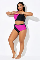 Pink & Black Two Tone High-Waist Swim Brief